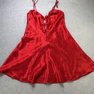Fredericks of Hollywood Red Satin Slip Dress Bow Front Y2K Lingerie S